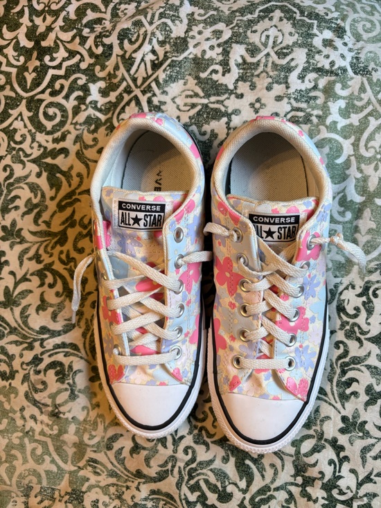 Converse Shoes - Converse Women’s Floral Low Top Sneakers - Pink, Blue, and Lilac on Cream Canvas